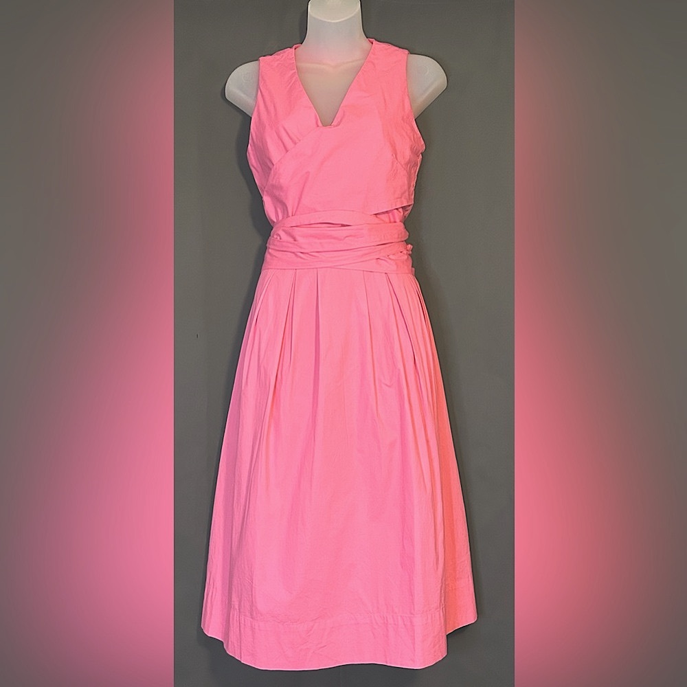 J CREW Wrap Dress Pink Cotton V Neck Tie Size 4 Women’s Dress